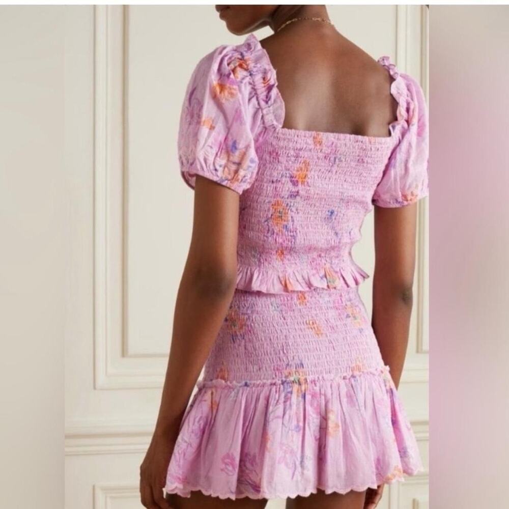 LoveShackFancy $445 Jarrah Mini Dress in Royal Pink Berry floral smocked sz Med - Picture 2 of 7